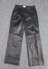Brooks 346 Leather Pants Womens 4 Black Lined Vtg Butter Soft Wide Straight Leg