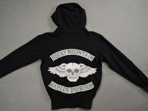 Harley Davidson Hoodie Mens Medium Black Rocky Mountain Skull Wings Zip Sweater - Picture 5 of 7