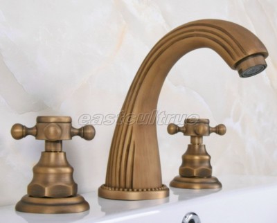 Antique Brass Bathroom Faucet Widespread Three Holes/Two Cross Handles ean068