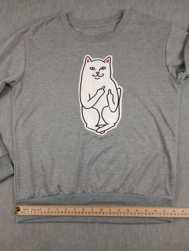RIPNDIP Sweatshirt Light Womens Gray Long Sleeve Cat Print (READ DESCRIPTION) - Picture 17 of 18