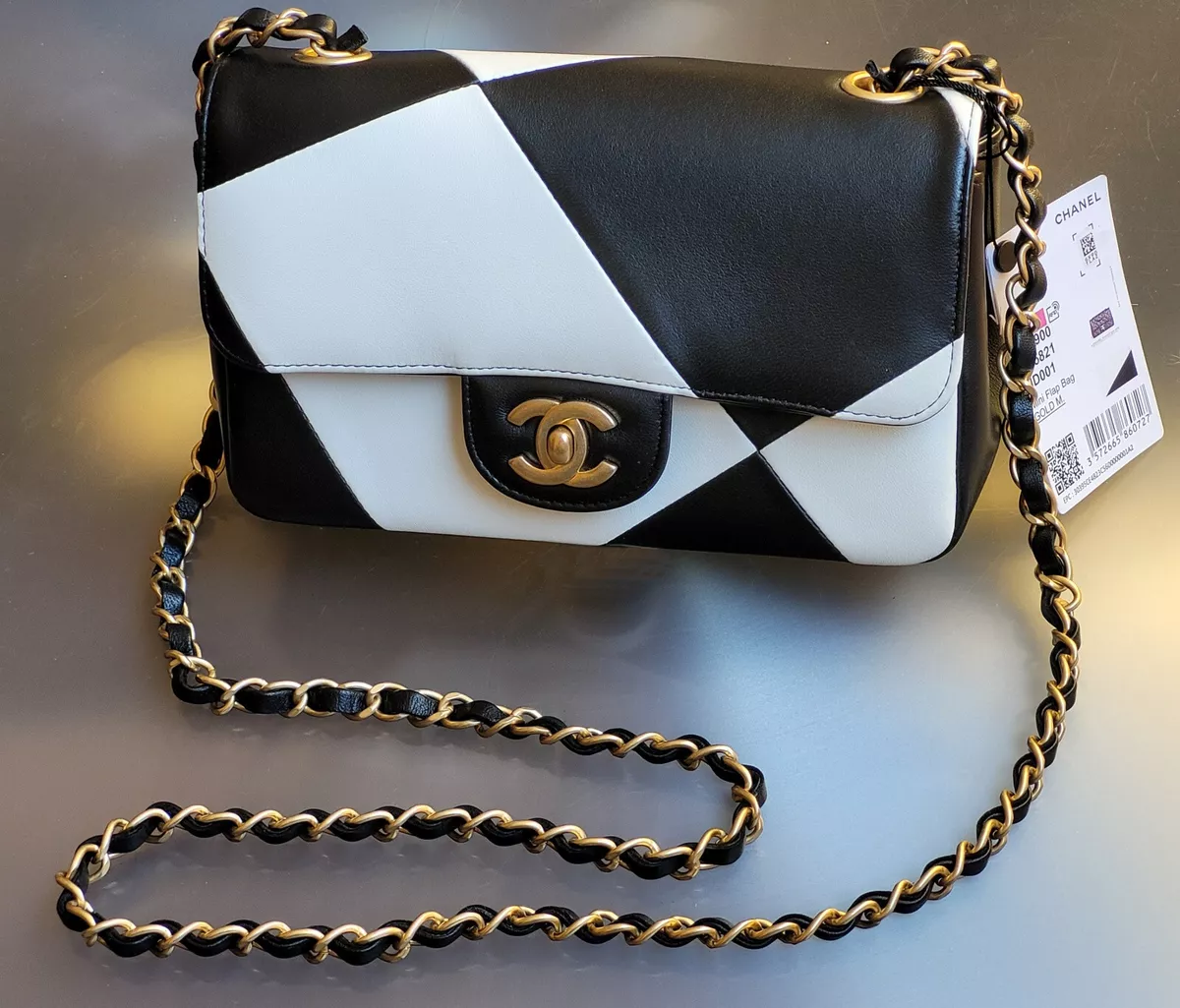 Chanel Patchwork Classic Flap Mini Black White lambskin CC Shoulder Bag