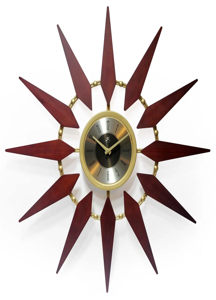 Retro 30 inch Mid-Century Gold Walnut Sunburst Wall Clock Vintage Home Office  - Image 3 of 4