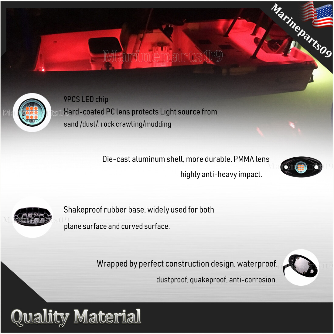 4Pcs Red LED Courtesy Boat Lights RV Caravan Trailer Marine Accent Lighting
