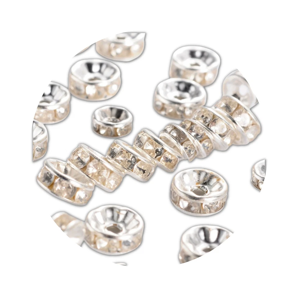 MARKENLOS 100 cuentas intermedias 6-8 mm rondelle de pedrería espaciador plata pedrería transparente - 3406