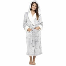Womens Ladies Teddy Fleece Lined Dressing Gown Fluffy Snuggle Soft Warm Robe
