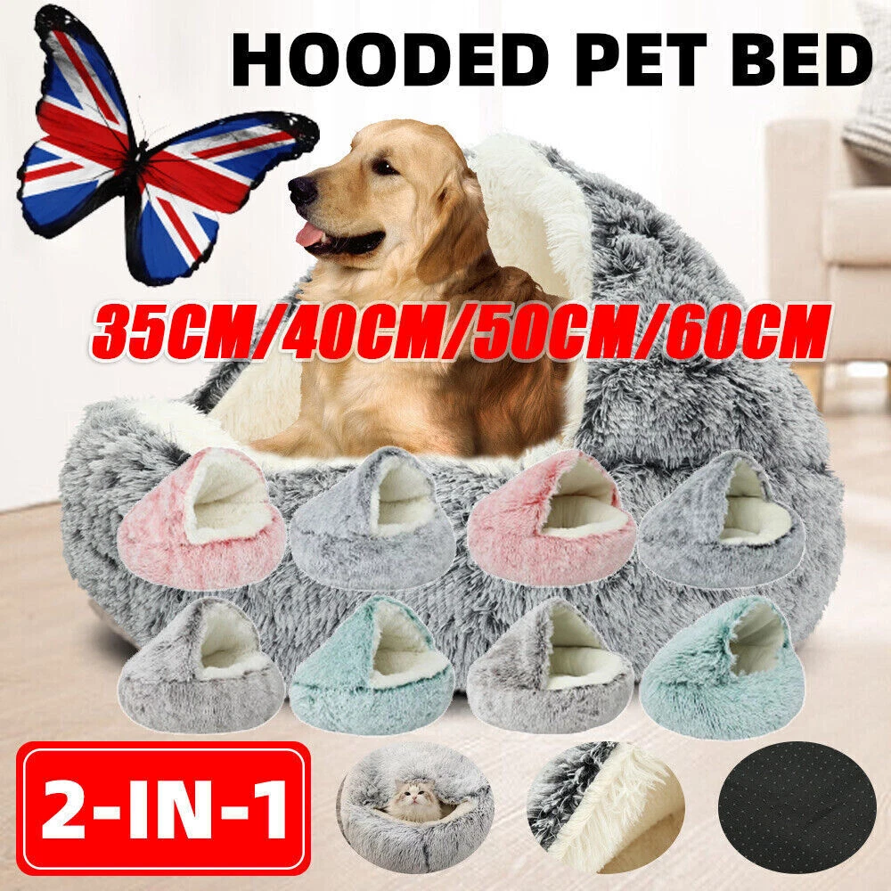 Plush Pet Cat Bed Semi Enclosed Cat House for All Seasons Indoor