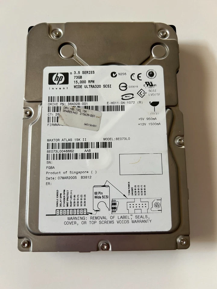 HP 364328-001 SCSI 15K 73GB U320 68pin Wide HD for HP Workstation XW8200 - Image 4 of 4