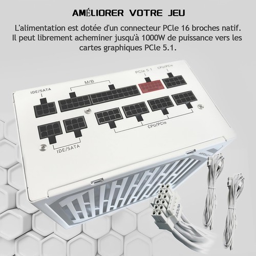Alimentation Super Silent Modular 1000W ATX V3.1-80 Plus Gold 135mm Ventilate... - Afbeelding 5 van 8