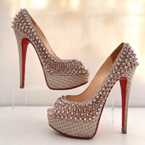 Christian Louboutin Sandals High Heels Pumps Open Toe Studs Size 34.5 - Picture 2 of 11