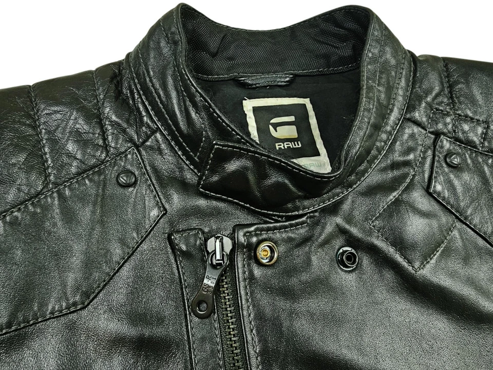 HOT Men's G STAR RAW DENIM @ MARCHANT BIKER Slim BLACK LEATHER Jacket L (*Fit M) - Image 4 of 4
