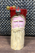 Santa Claus Hand Carved Christmas Ornament Painted Whittled Wood Folk Art OOAK