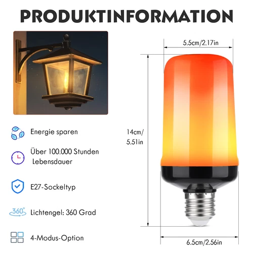 E27 E14 LED Licht Fackel Feuer Lampe Flammen Effekt Glühbirne Flacker Birne Deko - Bild 11 von 24