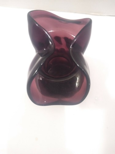 Vintage Blenko Amethyst Purple Art Glass Folded Rim Vase, Pitcher 8" - Picture 4 of 6