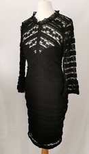 Lipsy Black Michelle Keegan All Over Lace Ruffle High Neck Size 8 Bodycon Dress