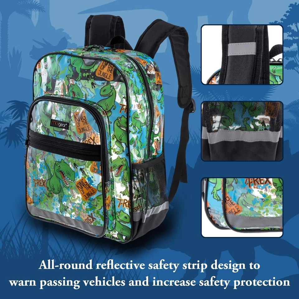 Mochila Escolar PVC Transparente con Patrón de Dinosaurio Verde, Bolso Transparente Niños Foto 2 de 4