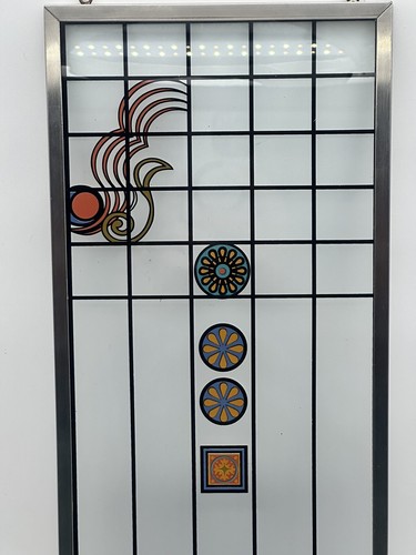 Suncatcher Glass Panel Abstract FLW Inspired Reverse Flush Applied Design Signed - Picture 9 of 10