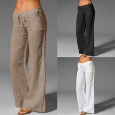 Womens Pants Waist Wide Leg Trousers Cotton Elastic OL Plus Size Culottes Office