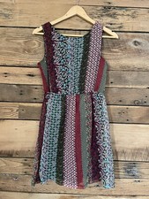 Boho Stripe Patchwork Dress Sleeveless Fit Flare Artsy Folkcore Festival Sz L