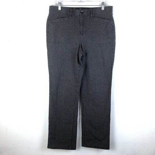 Gloria Vanderbilt Jeans Women Sz 12 Black Gray Pinstripe Straight Leg High Waist