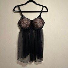 Victoria's Secret Lingerie Black Lace Push up Bra Babydoll Sheer Size 34DD