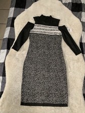 New Danny & Nicole Exposed Shoulder Turtleneck Charcoal White Dress Medium