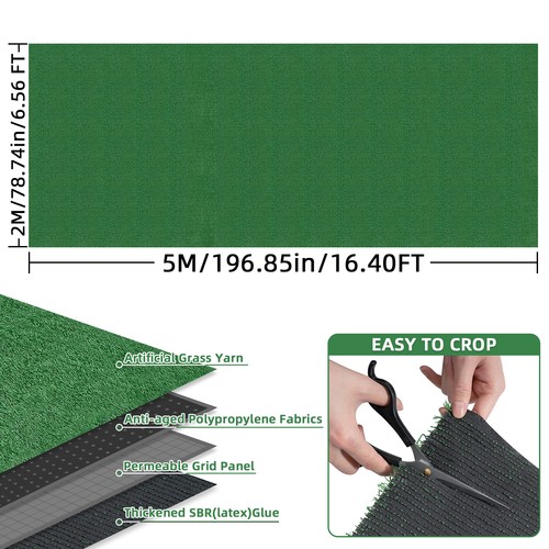 GOTGELIF 2X5M Artificial Grass Synthetic Mat Fake Lawn Turf Plastic Plant Garde - Picture 9 of 14