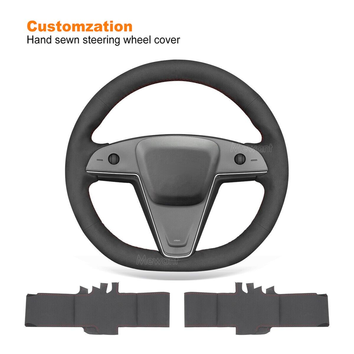 DIY Suede Steering Wheel Cover for Tesla Model S Model X Round 2021-23 Non-slip
