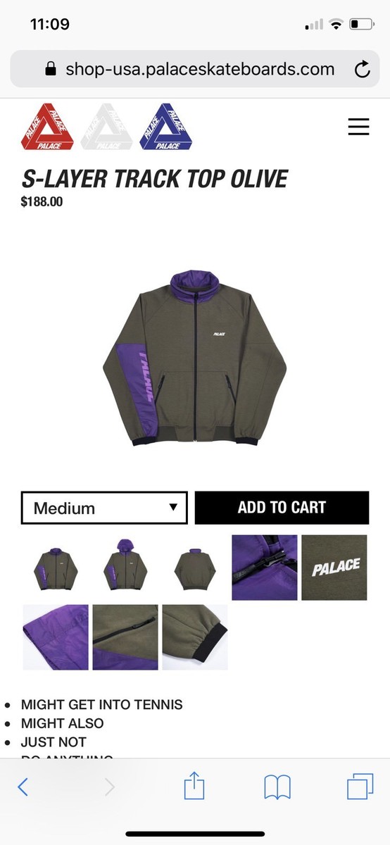 Palace SS18 Skateboard S-Layer Top Track Jacket - Olive Size SMALL 