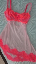 Victoria's Secret 36D Bra Lingerie Chemise Slip Babydoll Lace Gown Large Pink