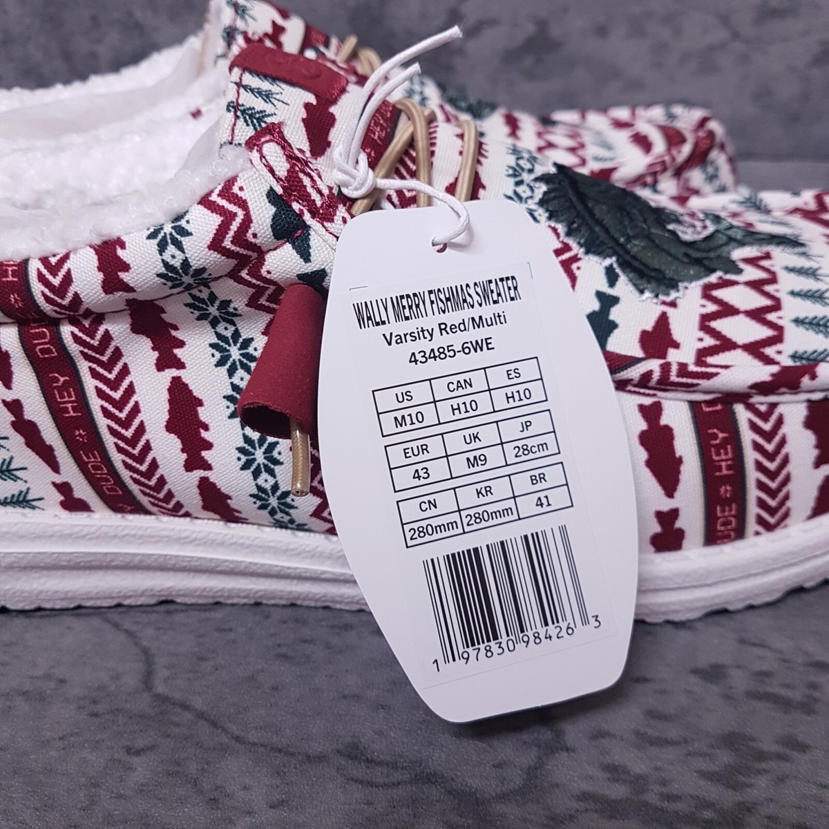 HEY DUDE Wally Merry Fishmas Sweater Slip On Loafer Shoes 