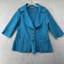 Classiques Entier Knit Blazer Jacket 3 Button Front Career Blue Medium