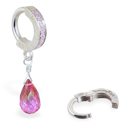 TummyToys Hot Pink Topaz on Pink CZ Pave belly Button Ring Snap on Sexy
