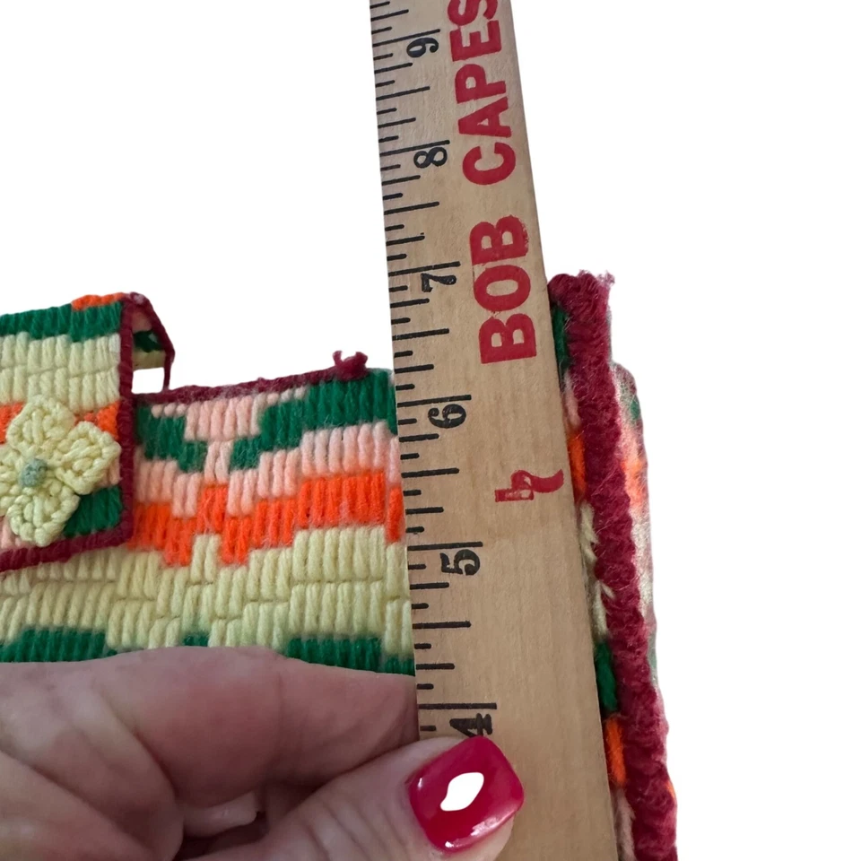 Bolsa tote vintage Needlepoint fio multicolorido feita à mão década de 1970 Grannycore - Imagem 3 de 4