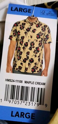Hurley Men's L Hawaiian Button Front Shirt Tropical Patio Maple Cream NEW NWT - Picture 2 of 2