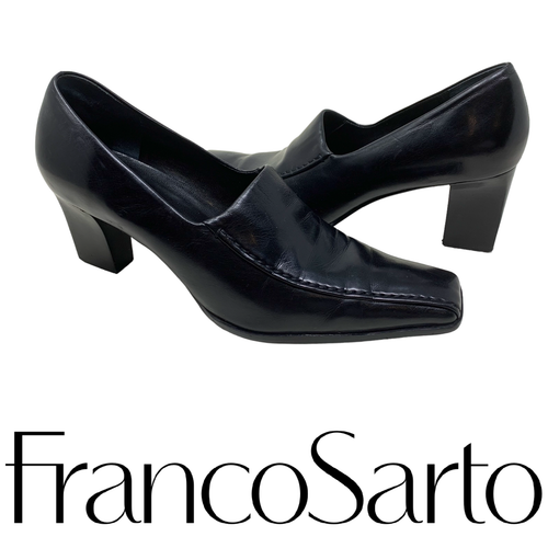 Vintage Franco Sarto Y2K Black Leather Sz 7 Square Toe Pumps Heels Goth Retro eBay