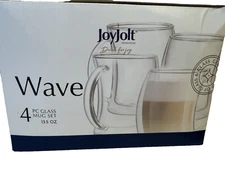 JoyJolt Caleo Double Wall Insulated Latte Glasses Set of 4 NEW Wave Mug Set