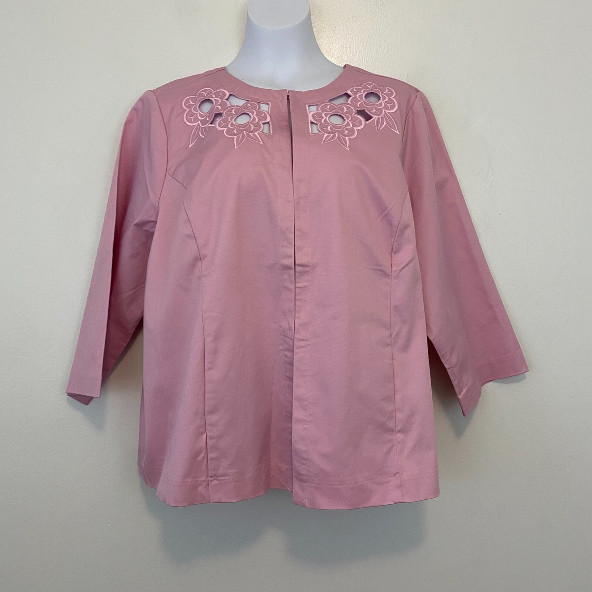 Bob Mackie Pink Lightweight Jacket Womens XL Floral Cut Out | eBay