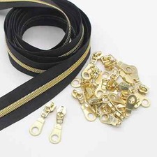Leekayer 5 Gold Metallic Nylon Coil Zippers by the Yard Bulk 10 Yards Black Tap