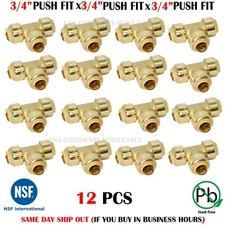 3/4" Sharkbite Style PUSH FIT Tee Lead Free Brass - PAKA TOOLS ( 12 PACK )