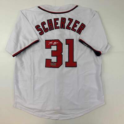 Facsimile Autographed Max Scherzer Washington White Reprint Auto Jersey Men's XL