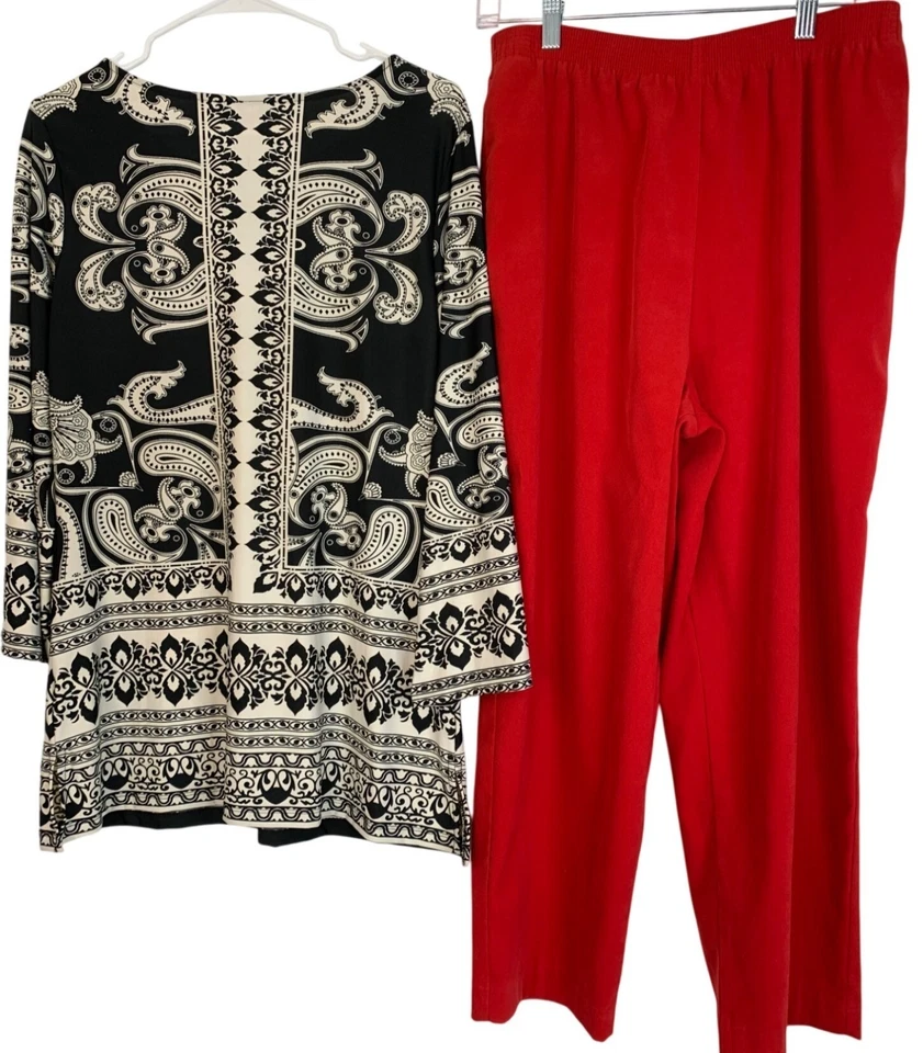VTG Lot of 2 Lavanya Tunic Top L & Allison Daley Red Pull-On Pants LP Set - Image 2 of 4