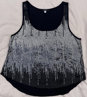 S.O.Y. Shine On You Women Sequin Black Short Tank Top Size Large Party