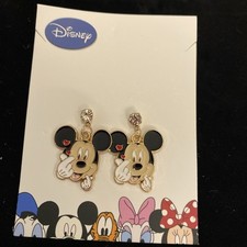 Disney Parks Mickey Mouse Face Cubic Zirconia Dangle Earrings