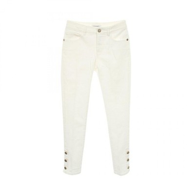 CHANEL COCO Mark Button Denim Pants #34 P60583V46160 cotton White Used Women