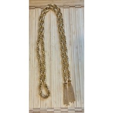 Vintage Gold Tone Long Chain Belt Tassel Frin...