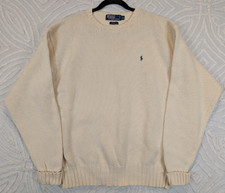 VTG Polo Ralph Lauren Sweater Men's XL Cream Chunky Crewneck Navy Pony Hong Kong