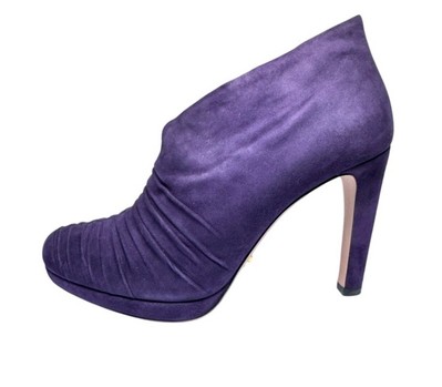 $1295 PRADA PURPLE SUEDE CAMOSCIO MORA GATHERED SHORT PLATFORM BOOTS 39.5