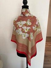 Valentino Silk Scarf Red White Floral Hand Rolled Made In Italy