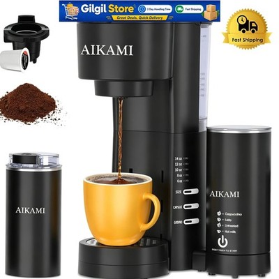 Single Serve Coffee Maker with Built-In Grinder & Milk Frother - 6-14 oz Sizes