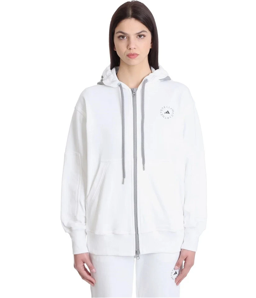 Adidas Womens Stella McCartney Full Zip Hoodie Sweatshirt, white, M